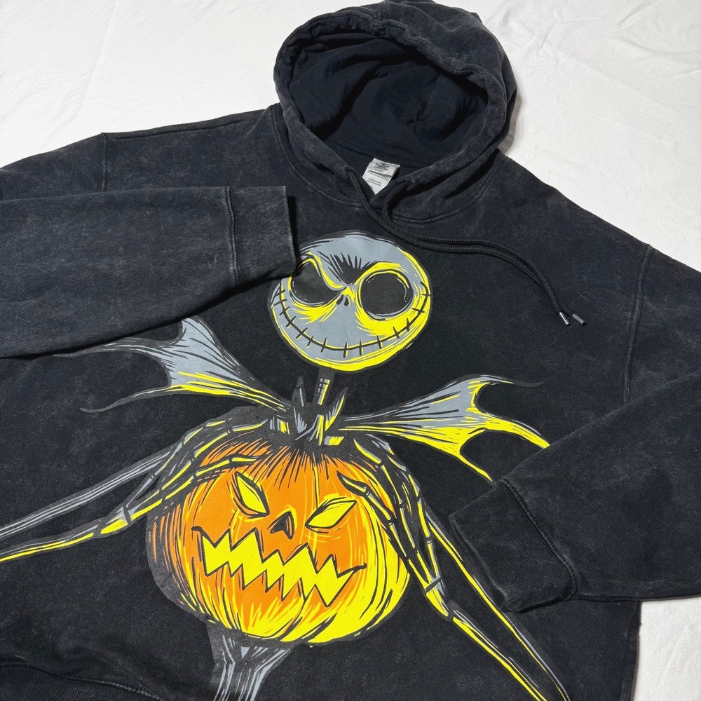 Disney Nightmare Before Christmas Jack Skellington Hoodie Men XL Black Goth Y2K